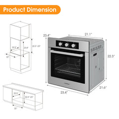 24 Inch Single Wall Oven 2.47Cu.ft with 5 Cooking Modes
