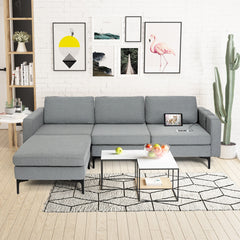 Modular 3-Seat L-shaped Sectional Sofa with Reversible Chaise and 2 USB Ports