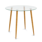 Round Glass Dining Table Leisure Coffee Table with Metal Legs