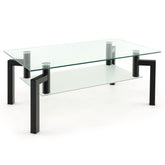 2-Tier Rectangular Glass Coffee Table with Metal Tube Legs