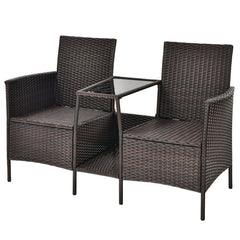 Rattan Patio Conversation Set Cushioned with Glass Table
