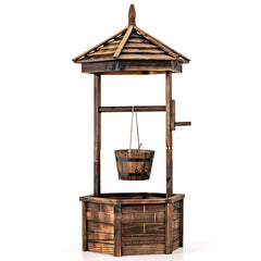 Rustic Wooden Wishing Well with Adjustable Hanging Bucket
