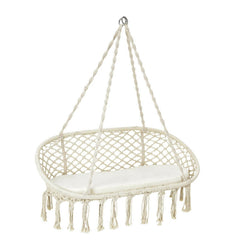 2 Person Hanging Hammock Chair Macrame Swing with Zippered Cushion