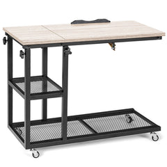Height Adjustable C-Shaped End Table with Lockable Wheels and Tiltable Table Top