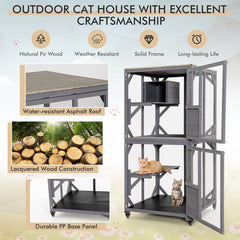 Outdoor Cat House Enclosures on Wheels Kitten Cages with Resting Box