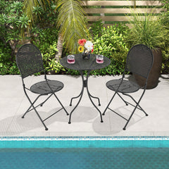3 Piece Metal Bistro Patio Round Table and 2 Folding Chairs Set