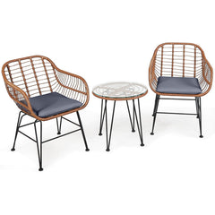 3 Pieces Patio Rattan Bistro Set with Cushion