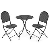3 Piece Metal Bistro Patio Round Table and 2 Folding Chairs Set
