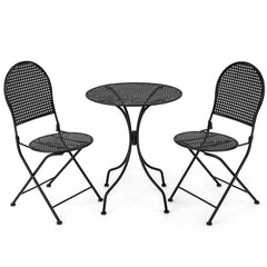 3 Piece Metal Bistro Patio Round Table and 2 Folding Chairs Set