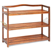 2-Tier/3-Tier/5-Tier Acacia Wood Shoe Rack with Side Metal Hooks