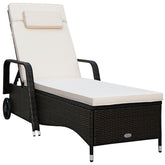 Patio Wicker Chaise Lounge Chair with Wheels Adjustable Reclining Chair with Cushions