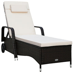 Patio Wicker Chaise Lounge Chair with Wheels Adjustable Reclining Chair with Cushions