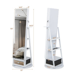 Lockable 360° Swivel Jewelry Cabinet with Full-Length Mirror LED Lights