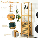 Bamboo Tower Hamper Organizer with 3-Tier Storage Shelves