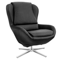 360° Swivel Leather Lounge Chair with Ottoman and Aluminum Alloy Base