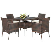5 Pieces Wicker Patio Dining Set with 4 Armrest Chairs