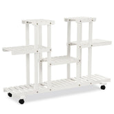 4-Tier Casters Rolling Flower Rack Wooden Plant Stand