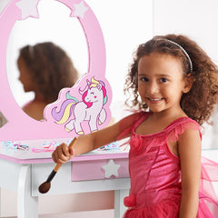 Kids Vanity Set Makeup Dressing Table and Chair Set with Mirror and Drawer