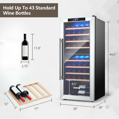 43 Bottle Wine Cooler Refrigerator Dual Zone Temperature Control with 8 Shelves