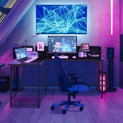 L-Shaped Computer Desk with File Rack and 2 Shelves