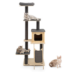 5-Tier Modern Wood Cat Tower with Washable Cushions