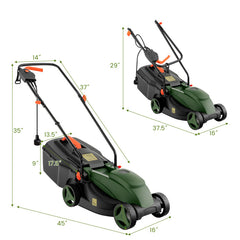 10 AMP 13 Inch Electric Corded Lawn Mower with Collection Box