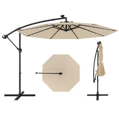 10 Feet Solar Offset Hanging Umbrella with 40 Lamp Beads and Solar Panel