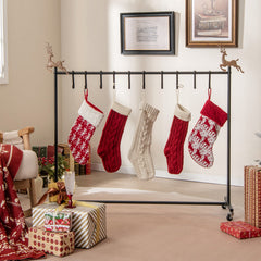 10-Hook Christmas Stocking Holder Stand on Wheels Freestanding Rack