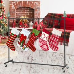 10-Hook Christmas Stocking Holder Stand on Wheels Freestanding Rack