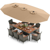 10 Pieces Patio Wicker Dining Set with 15 Feet Double-Sided Patio Umbrella