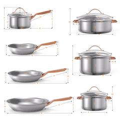 11 Pieces Stainless Steel Kitchen Cookware Set with Gold Stay-Cool Handles