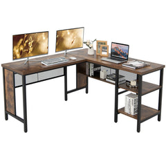 Industrial L-Shaped Corner Computer Desk Office Workstation with Storage Shelves