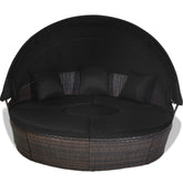 Patio Round Rattan Daybed with Retractable Canopy and Height Adjustable Coffee Table