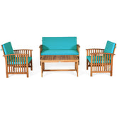 4 Pieces Patio Solid Wood Furniture Set with Water Resistant Cushions