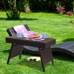Folding Patio PE Rattan Side Coffee Table Garden Furniture