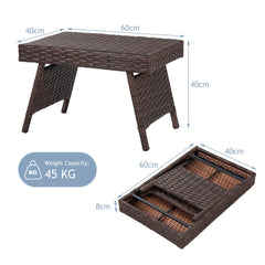 Folding Patio PE Rattan Side Coffee Table Garden Furniture