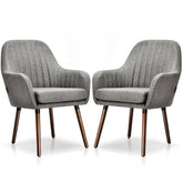 Set of 2 Fabric Upholstered Accent Chairs with Wooden Legs