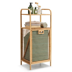 Tilt-out Bamboo Laundry Hamper with 2-Tier Shelf and Removable Liner