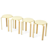 4-Pack Bentwood Stack Stools with PU Leather Round Top