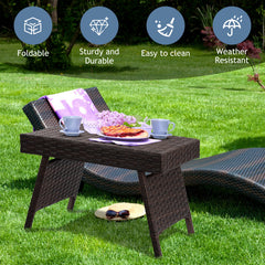 Folding Patio PE Rattan Side Coffee Table Garden Furniture