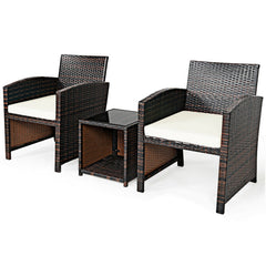 3 Pieces PE Rattan Wicker Furniture Set with Cushion Sofa Coffee Table for Garden