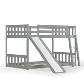 Twin Over Twin Bunk Wooden Low Bed with Slide Ladder for Kids