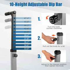 Adjustable Dip Bar with 10 Height Levels