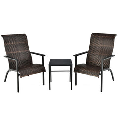 3 Pieces Patio Rattan Bistro Set with High Backrest and Armrest