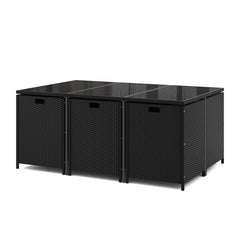 11 Piece Patio Dining Set Wicker Chairs and Tempered Glass Table with Waterproof Cushions