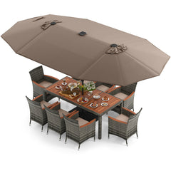 11 Pieces Patio Dining Set with 15 Feet Double-Sided Patio Umbrella Base Included