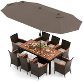 11 Pieces Patio Dining Set with 15 Feet Double-Sided Patio Umbrella and Base