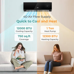 12000 BTU 22 SEER2 208-230V Wifi Enabled Mini Split Air Conditioner and Heater Black