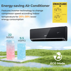 12000 BTU 22 SEER2 208-230V Wifi Enabled Mini Split Air Conditioner and Heater Black