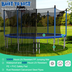 12/14/15/16 Feet Outdoor Recreational Trampoline with Ladder and Enclosure Net